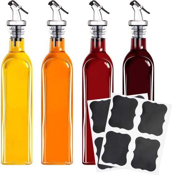 Agrdeed Set van 4 azijn- en olieflessen, 500 ml, met twee Agrdeed Set van 4 azijn- en olieflessen, 500 ml, met twee