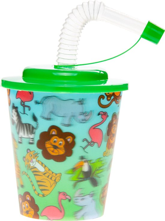 Drinkbeker bamboe met rietje - 450 ml