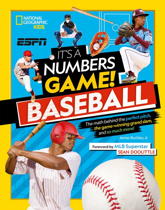 Boekcover: "It's a Numbers Game! Baseball" met honkbalspelers, een catcher en een honkbal.