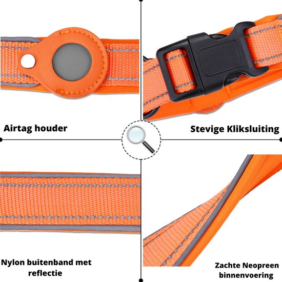 Hazlö Honden halsband geschikt voor AirTag - Reflecterend - AirTag halsband voor honden - Honden accessoire - Maat L - Bruin - Hazlö