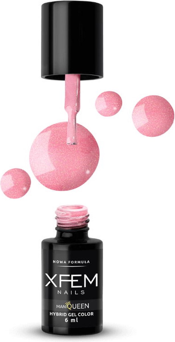 Goedkoopste XFEM UV/LED Hybrid Gellak 6ml. 0197 Shimmy Pink - Glitter, Lichtroze - Glanzend - Gel nagellak