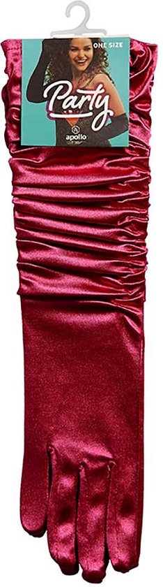 Gants Satin froissé - Fuchsia - Taille Unique - Gants Dentelle - Gants de Mariée - Gants Longs - Apollo - Carnaval