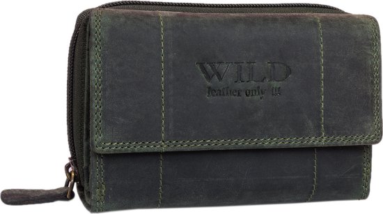 Wild Leather Only !!! Portemonnee Dames Hunter Leer Groen - (WDST-2013-39) - 14x3x8,5cm -