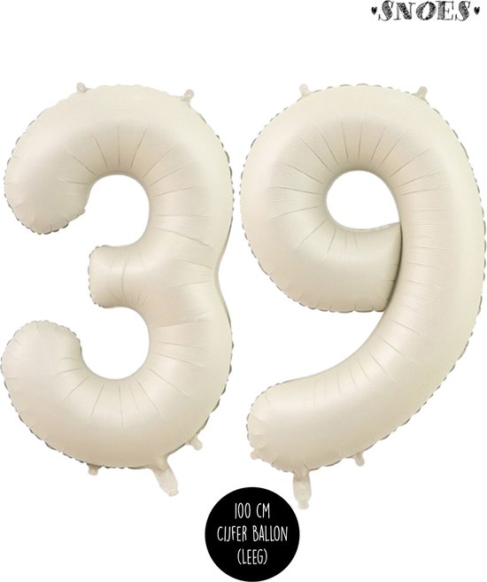 Cijfer Helium Folie ballon XL - 39 jaar cijfer - Creme - Satijn - Nude - 100 cm - leeftijd 39 jaar feestartikelen verjaardag