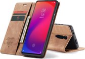 Xiaomi Mi 9T Bookcase hoesje - CaseMe - Effen Bruin - Kunstleer