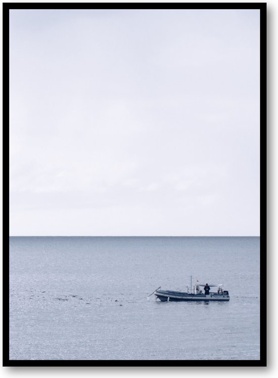 Baai met boot - Lanzarote - Fotoposter 50x70 met Lijst
