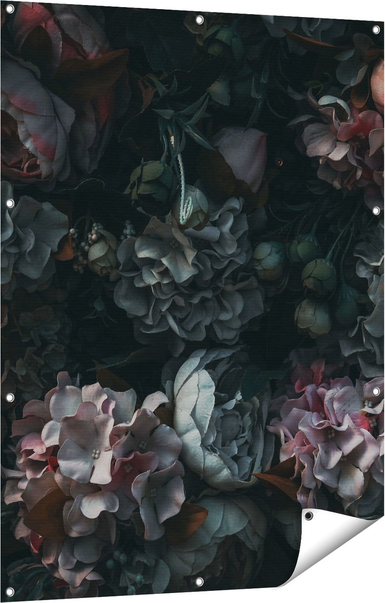 Gards Tuinposter Bloemen in het Donker - Duisternis - 90x120 cm - Tuindoek - Tuindecoratie - Wanddecoratie buiten - Tuinschilderij Multikleur