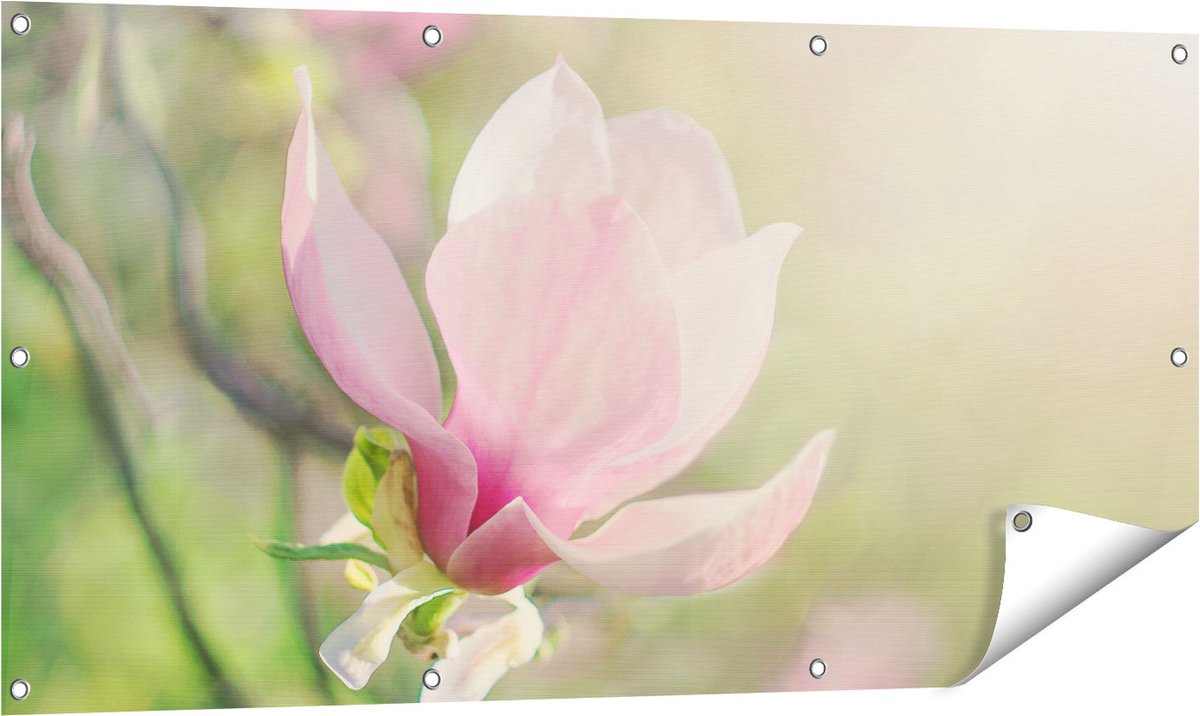 Gards Tuinposter Roze Magnolia Bloem - 120x60 cm - Tuindoek - Tuindecoratie - Wanddecoratie buiten - Tuinschilderij Multikleur
