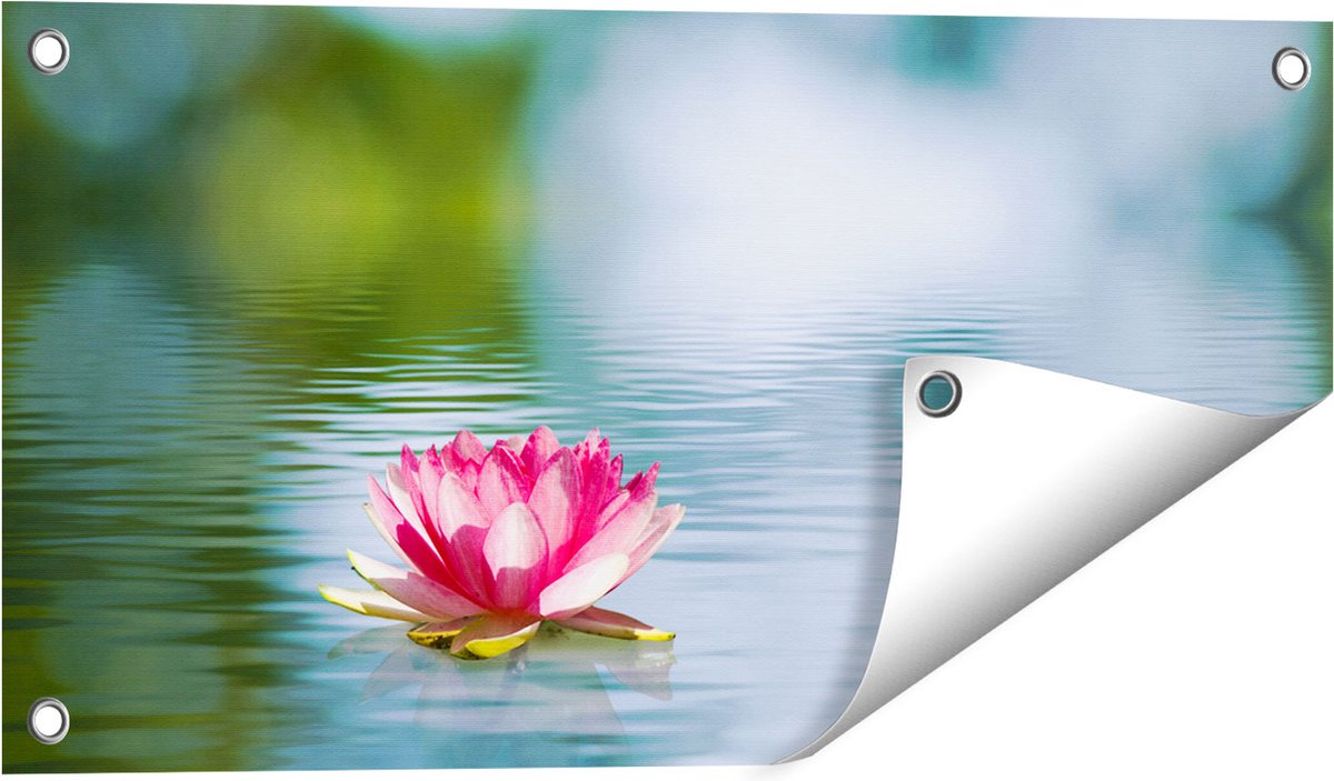 Gards Tuinposter Roze Lotusbloem op het Water - 60x30 cm - Tuindoek - Tuindecoratie - Wanddecoratie buiten - Tuinschilderij Multikleur