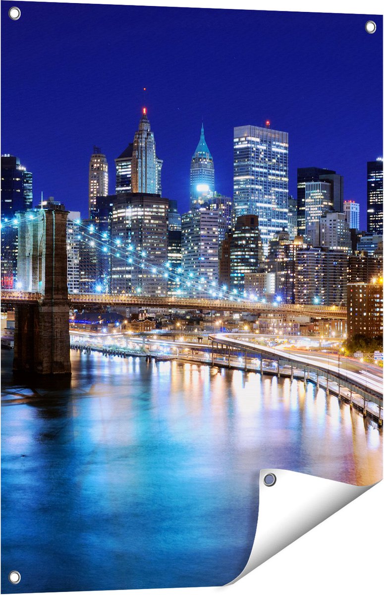 Gards Tuinposter Skyline New York in het Centrum - 60x80 cm - Tuindoek - Tuindecoratie - Wanddecoratie buiten - Tuinschilderij Multikleur