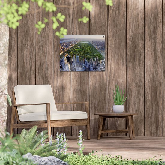 Gards Tuinposter Central Park in New York met Wolkenkrabbers - 50x40 cm - Tuindoek - Tuindecoratie - Wanddecoratie buiten - Tuinschilderij
