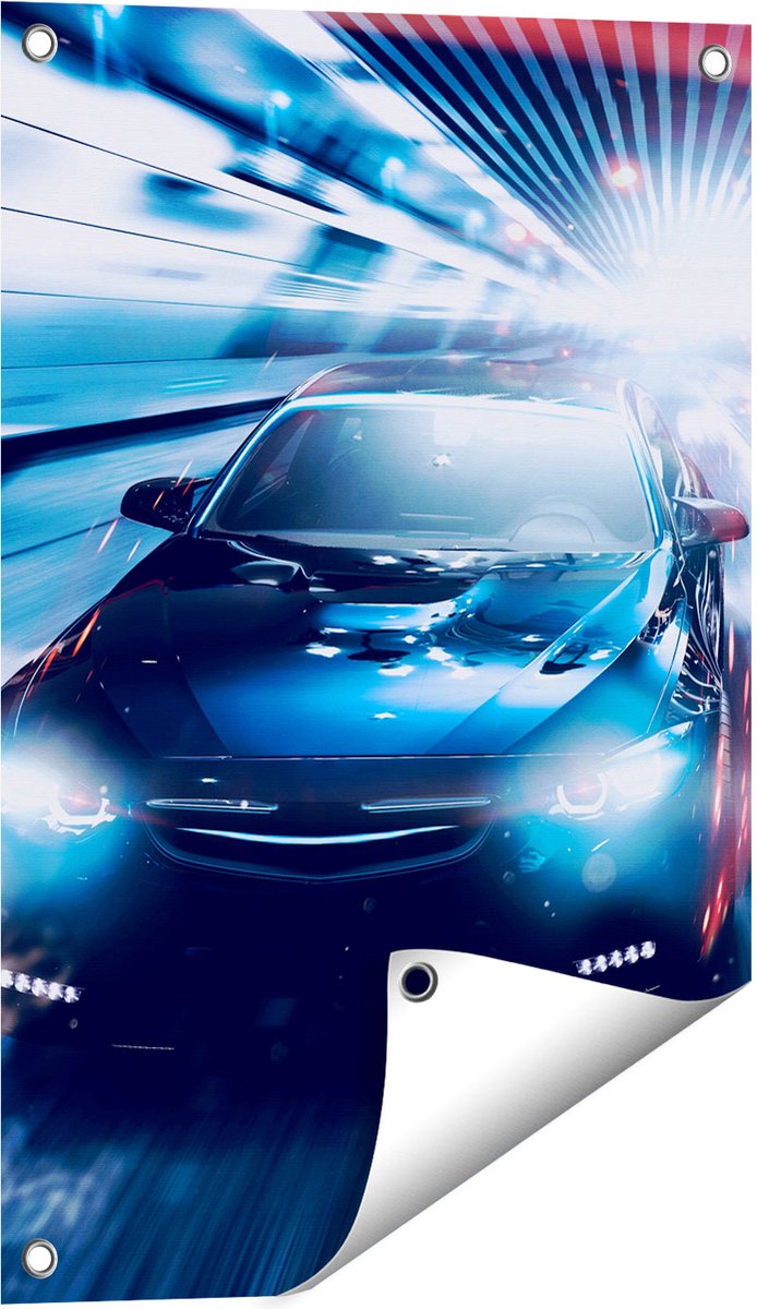 Gards Tuinposter Zwarte Sportwagen Auto - Abstract - 40x60 cm - Tuindoek - Tuindecoratie - Wanddecoratie buiten - Tuinschilderij Multikleur