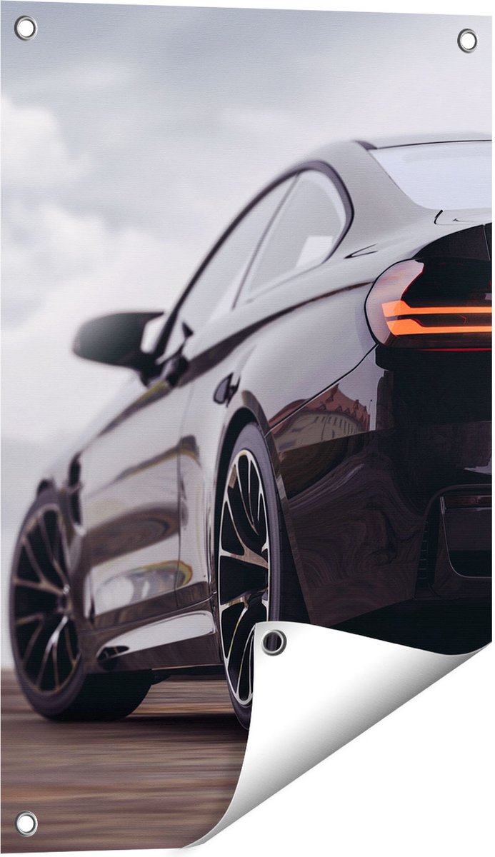 Gards Tuinposter Zwarte Sportwagen Auto van Achter - 40x60 cm - Tuindoek - Tuindecoratie - Wanddecoratie buiten - Tuinschilderij Multikleur