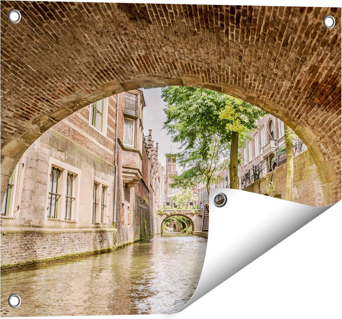 Gards Tuinposter Gracht in Utrecht onder de Brug - 50x40 cm - Tuindoek - Tuindecoratie - Wanddecoratie buiten - Tuinschilderij Multikleur