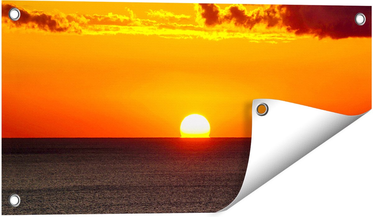 Gards Tuinposter Oranje Zonsondergang in de Oceaan - 60x30 cm - Tuindoek - Tuindecoratie - Wanddecoratie buiten - Tuinschilderij Multikleur