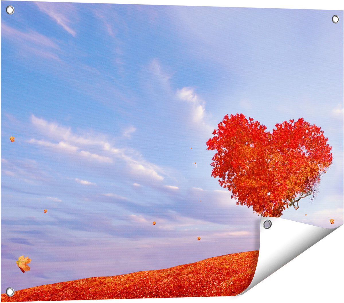 Gards Tuinposter Rode Liefde Boom in een Hart Vorm - 80x60 cm - Tuindoek - Tuindecoratie - Wanddecoratie buiten - Tuinschilderij Multikleur