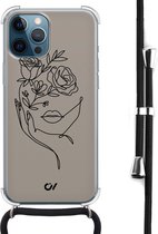 Casevibes - Telefoonhoesje met koord - Geschikt voor Apple iPhone 12 - Oneline Face Flower - Bruin - Geometrisch patroon