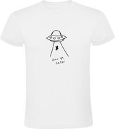 See ya later ufo Heren t-shirt| ruimteschip| ontvoering | doei | aliens | buitenaards| opstap | weggaan | ruimte | sterrenstelsel |
