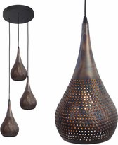 Landelijke hanglamp Bruciato | 3 lichts | gevlamd bruin / zwart | metaal | rond | in hoogte verstelbaar tot 160 cm | eetkamer / eettafellamp | modern / sfeervol design