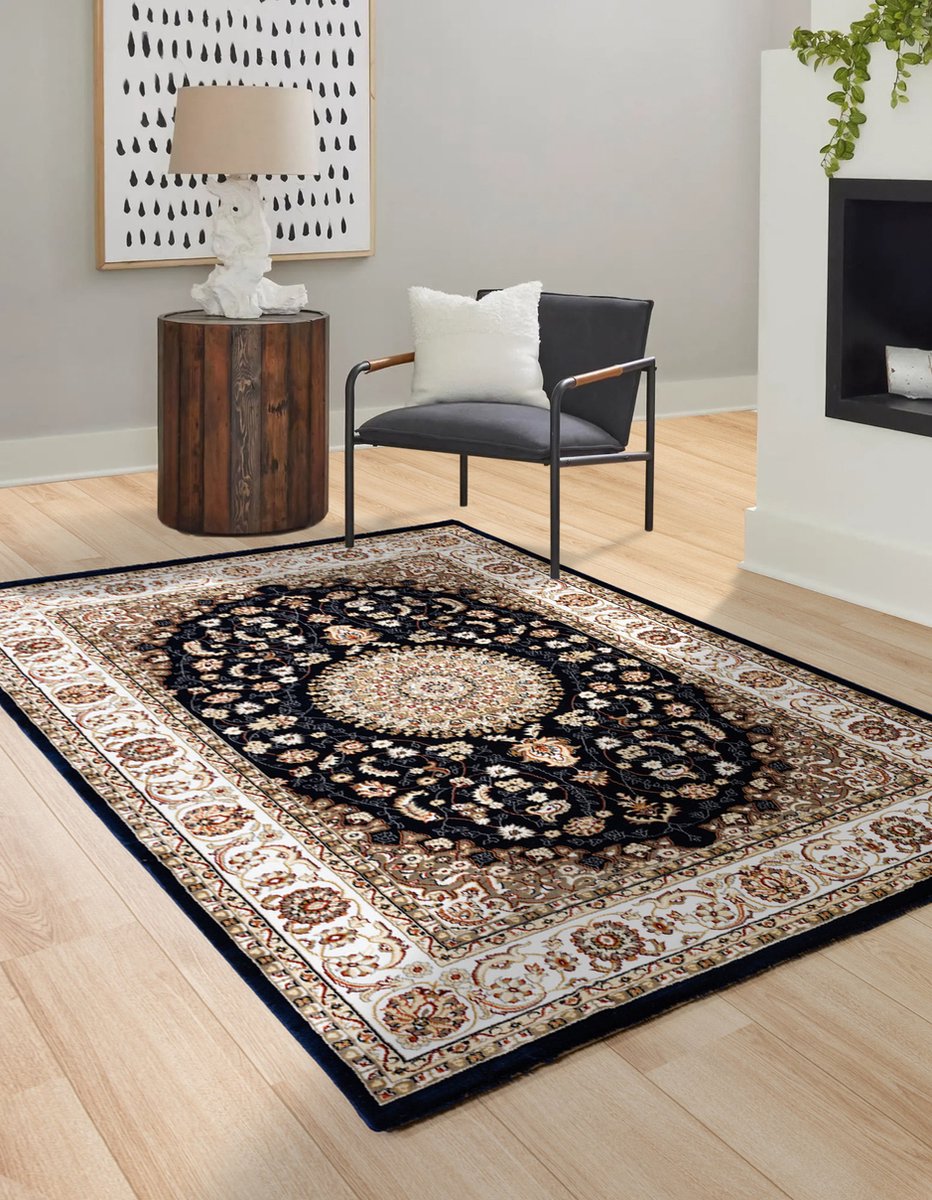 flycarpets Klassiek Donkerblauw Vloerkleed Alcon - Oosters motief - Perzisch Tapijt - Woonkamer - 160x230 cm