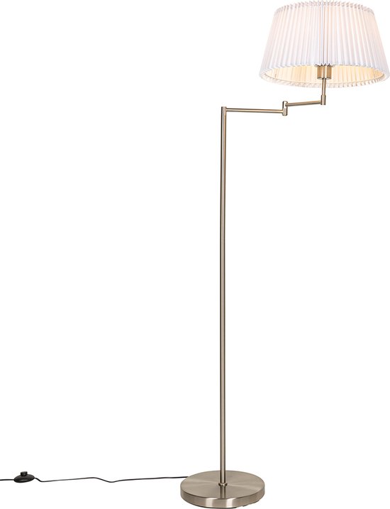 QAZQA ladas - Lampadaire classique | Lampadaire avec abat-jour - 1 lumière - H 162,5 cm - Acier - Salon | Chambre à coucher | Cuisine