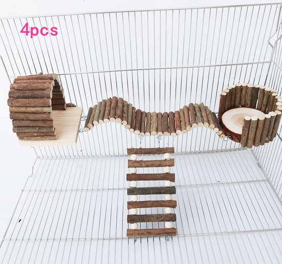 4 Stuks Hamster Speelgoed Set Houten Kooi Platform Klim Speelgoed