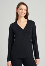 SCHIESSER Mix+Relax T-shirt - dames shirt lange mouwen modal v-hals knoopsluiting zwart - Maat: 46