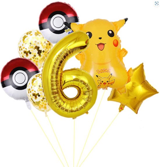 Pokemon Verjaardag Versiering - 7 delig - Leeftijd: 6 jaar - Pokemon Ballonnen - Pokemon Kinderfeestje - Pokemon Feestpakket - Folieballon / Leeftijdballon - Feestversiering - Kinderverjaardag Meisje / Jongen - Hoera 6 jaar