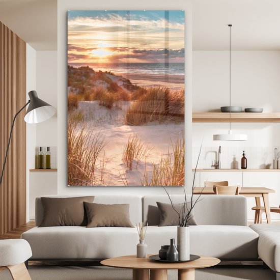 Peinture sur verre - Feuille acrylique - Plage - Mer - Dune - Photo sur verre - Peinture sur verre - Décoration murale - 100x150 cm - Verre acrylique - Peintures de salon