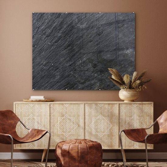 MuchoWow® Peinture sur verre 120x90 cm - Peinture sur verre acrylique - Natuursteen - Industriel - Ardoise - Structure - Grijs - Photo sur verre - Peintures