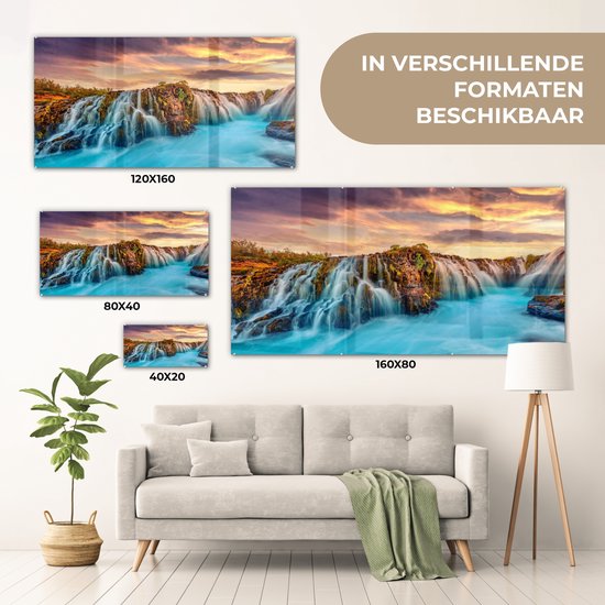 MuchoWow - Peinture sur verre - Photo sur verre - Verre acrylique - Chutes d'eau - Coucher de soleil - Paysage - Verre acrylique - Peinture sur verre - Décoration murale - 120x60 cm - Peinture sur verre