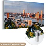MuchoWow® Glasschilderij 40x20 cm - Schilderij acrylglas - Rotterdam - Skyline - Boom - Foto op glas - Schilderijen