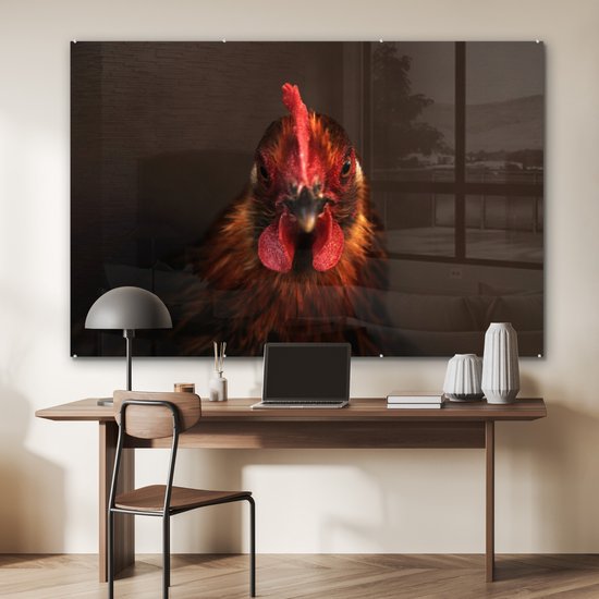 Tête de coq de près Plexiglas 180x120 cm - Tirage photo sur verre (décoration murale plexiglas) XXL / Grand format!