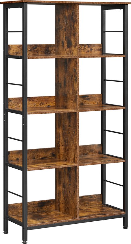 Boekenkast - Boekenkast industrieel - Wandkast - Woonkamer kast - 5 planken - 80 x 33 x 149 cm - Bruin - Zwart