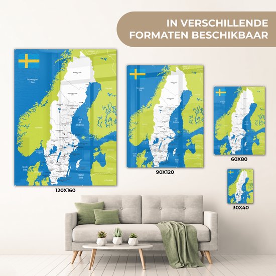 MuchoWow® Peinture sur Verre - Carte Détaillée de la Suède - 120x160 cm - Peintures sur Verre Acrylique - Photo sur Glas