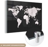 MuchoWow® Glasschilderij 150x100 cm - Schilderij acrylglas - Wereldkaart - Marmer - Wit - Foto op glas - Schilderijen