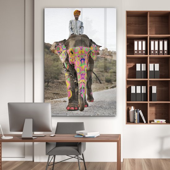 Peinture sur Verre - Éléphant Coloré en Inde - 120x180 cm - Peintures sur Verre Peintures - Photo sur Glas