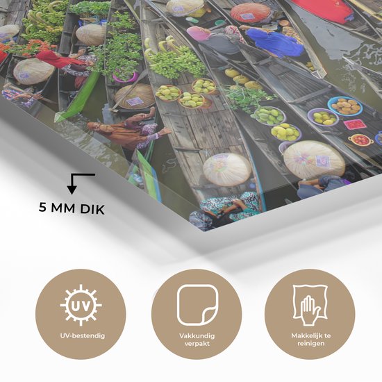 Peinture sur Verre - Marché Flottant en Indonésie - 120x80 cm - Peintures Plexiglas