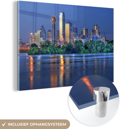 MuchoWow® Glasschilderij 60x40 cm - Schilderij acrylglas - Rivier - Texas - Dallas - Foto op glas - Schilderijen