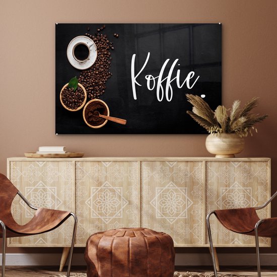 MuchoWow® Peinture sur verre 120x80 cm - Peinture sur verre acrylique - Dictons - Café - Citations - Photo sur verre - Peintures