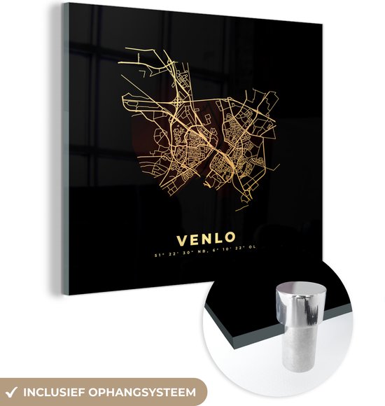 MuchoWow® Peinture sur verre - Venlo - Plan de la ville - Plan d'étage - Carte - 90x90 cm - Peintures sur verre acrylique - Photo sur Glas
