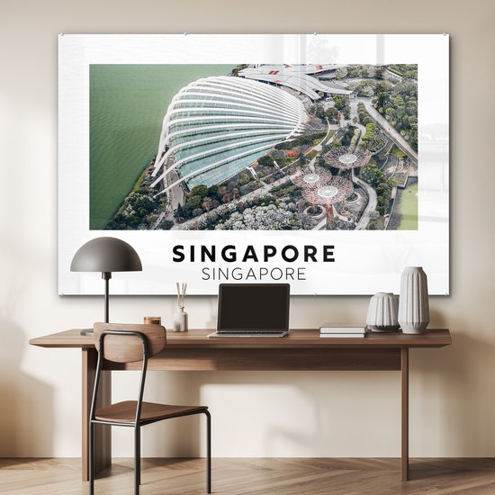 MuchoWow® Peinture sur verre 180x120 cm - Peinture sur verre - Singapour - Water - Architecture - Photo sur verre acrylique - Peintures