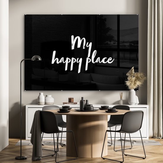 MuchoWow® Peinture sur verre 180x120 cm - Peinture acrylique sur verre - Citations - Texte - Mon endroit heureux - Photo sur verre - Peintures
