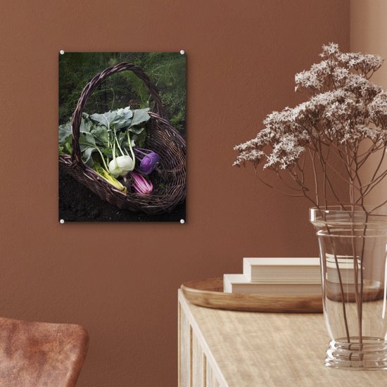 Chou-rave coloré dans un panier tressé Plexiglas 30x40 cm - petit - Tirage photo sur Glas (décoration murale en plexiglas)