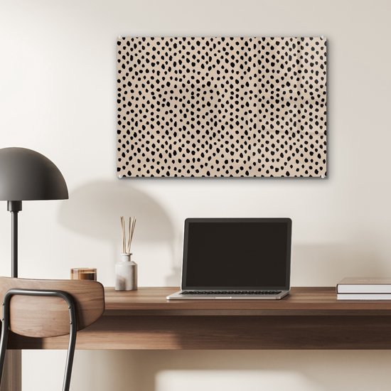 MuchoWow® Glasschilderij 60x40 cm - Schilderij acrylglas - Beige - Stippen - Patronen - Zwart - Foto op glas - Schilderijen
