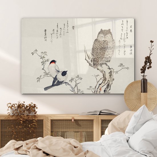 Peinture sur verre - Hibou - Vogel - Japon - 90x60 cm - Peintures Plexiglas