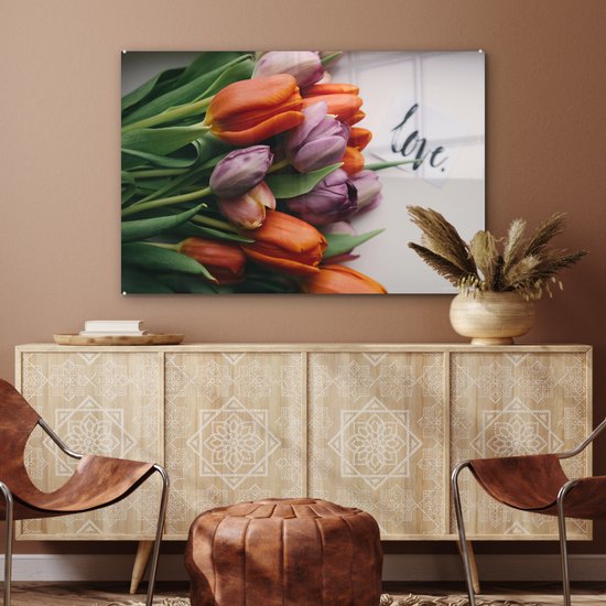 MuchoWow® Peinture sur verre - Fleurs - Tulipes - Citation - 120x80 cm - Peintures sur verre acrylique - Photo sur Glas