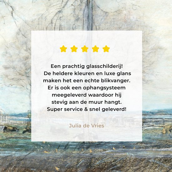 MuchoWow® Peinture sur verre 160x120 cm - Peinture sur verre acrylique - Ferme avec trois grands arbres au premier plan - Piet Mondriaan - Photo sur verre - Peintures