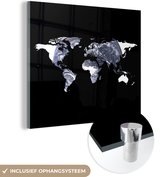 MuchoWow® Glasschilderij 50x50 cm - Schilderij acrylglas - Wereldkaart - Zwart - Wereldbol - Foto op glas - Schilderijen