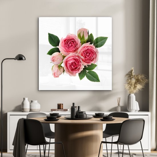 MuchoWow® Peinture sur verre - Fleurs - Roses - Rose - 90x90 cm - Peintures sur verre acrylique - Photo sur Glas